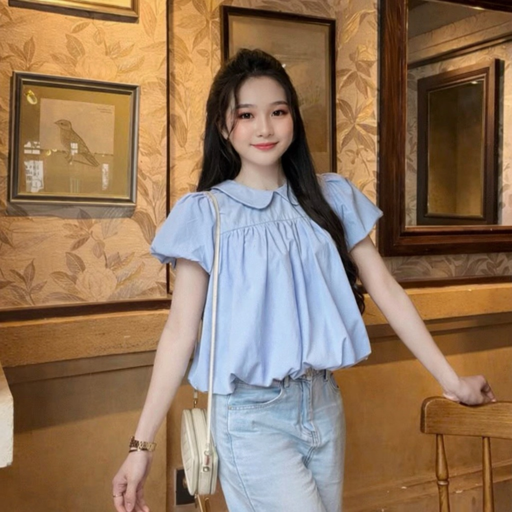 Áo kiểu babydoll cổ bèo sen tay phồng dáng bí xinh xắn đáng yêu tôn dáng BS996