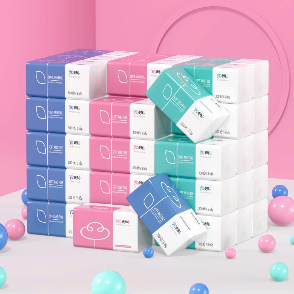 Giấy rút đa năng YCOOL 5 lớp thùng 30 gói giấy 3 màu làm từ bột gỗ nguyên chất