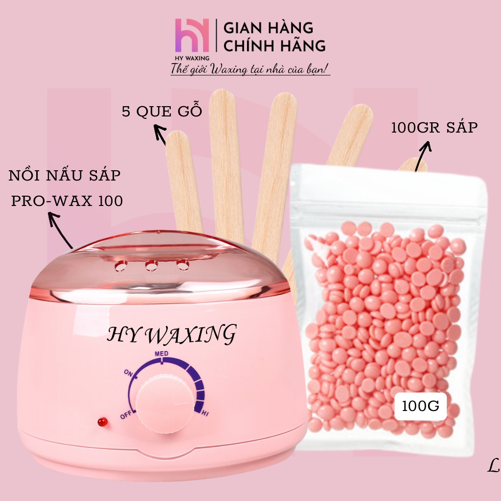 [CHE TÊN] Combo Nồi Nấu Sáp Wax Lông Pro Wax 100 +100gr Sáp Cao Cấp Tặng Kèm Que