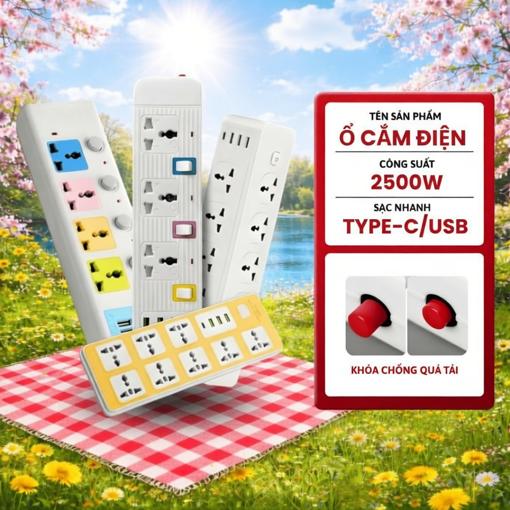 Ổ Cắm Điện Đa Năng METIS Chịu Tải 2500W Dài 1.8-4m Cổng USB Có Chốt Bấm Chống Gi