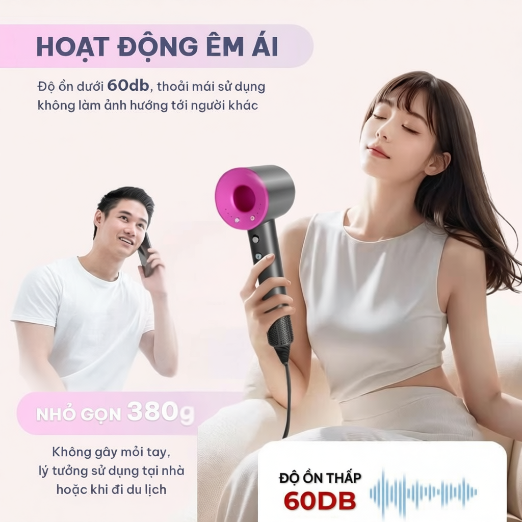 Máy sấy tóc ion âm công suất cao sấy khô nhanh, tóc bóng mượt