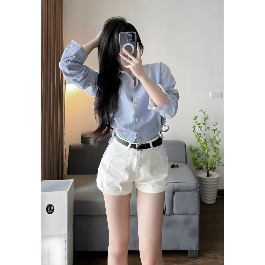 [TOP BÁN CHẠY ] Quần jean nữ ngắn SARAMIA, quần short nữ cạp cao ống xắn gấu dán