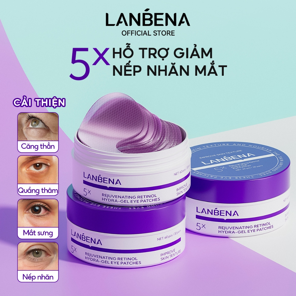 LANBENA Mặt Nạ Mắt Retinol/Vitamin C (Hộp/60 miếng) - Hỗ Trợ Trẻ Hóa, Giảm Nhăn,
