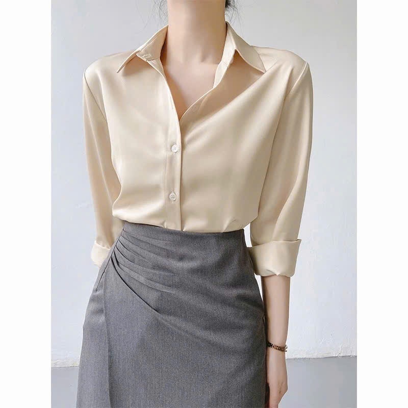 Áo sơ mi nữ dài tay màu trắng mặc đi làm công sở OXATYL M12 chất vải lụa mềm mại