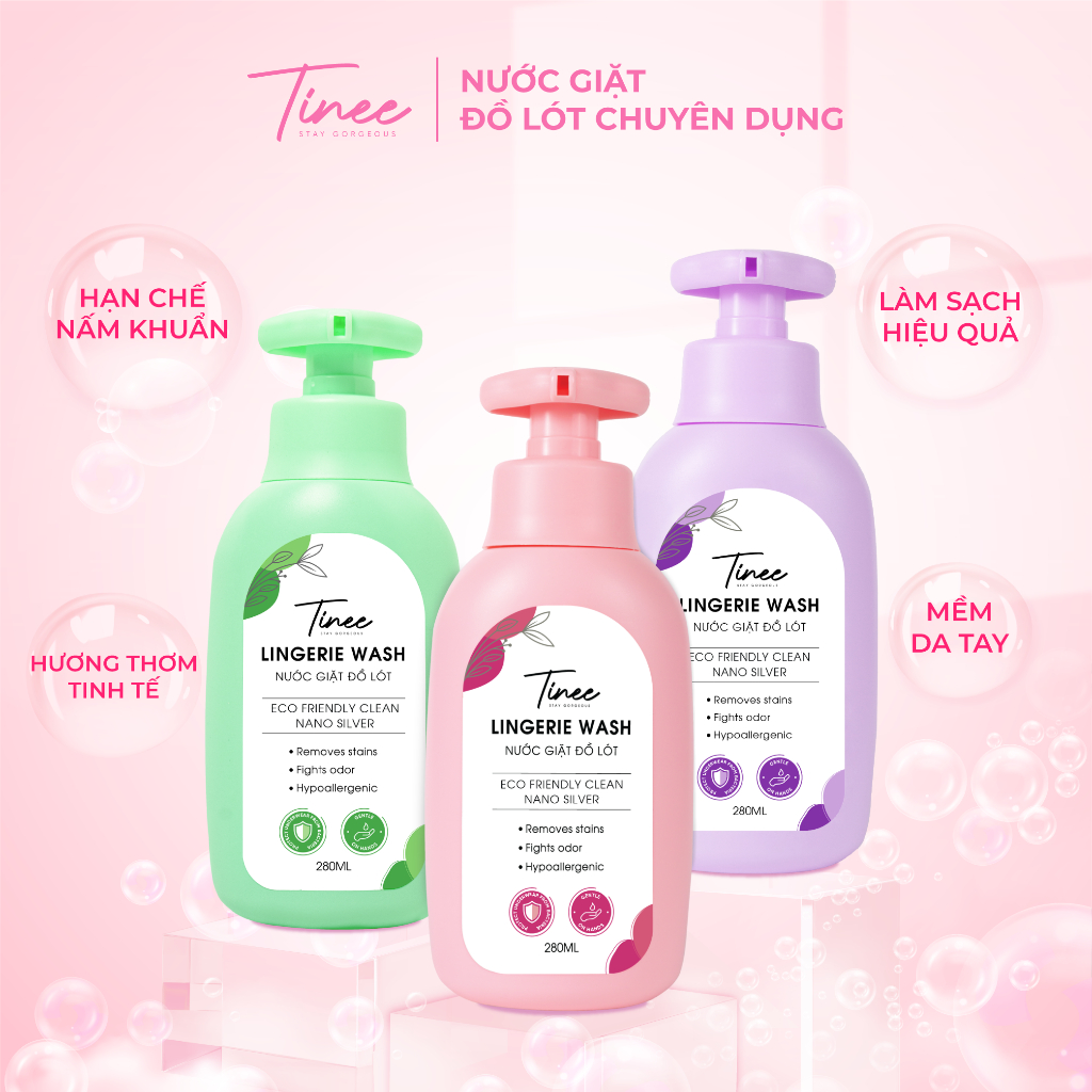 Nước Giặt Đồ Lót Chuyên Dụng Tinee 280ml Nano Bạc Hạn Chế Nấm Khuẩn, dịu nhẹ cho