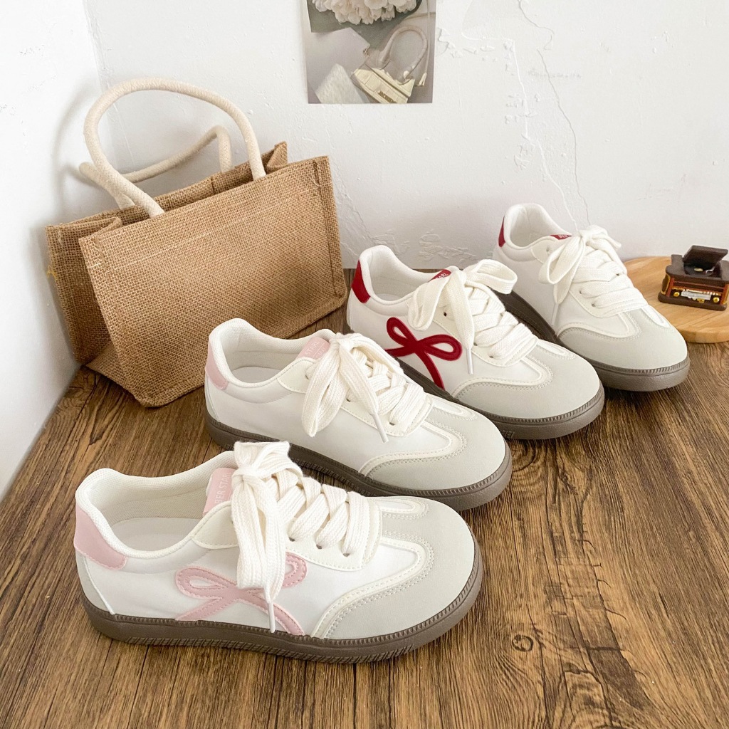 Giày Thể Thao Nữ Giày Sneaker Nơ Basic Đế Bằng 3cm Chất Vải Da Trẻ trung Nữ Tính